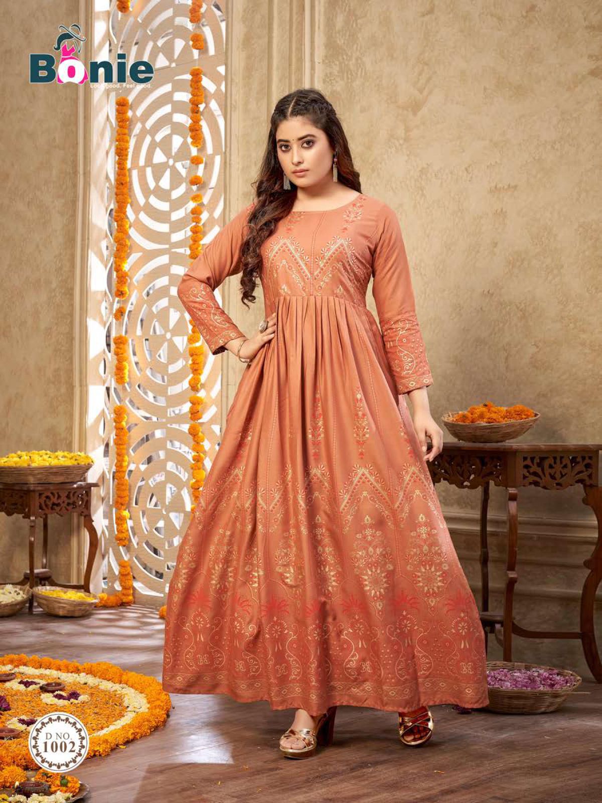 Bonie Senorita Festive Wear Rayon Designer Long Anarkali Kurti Collection